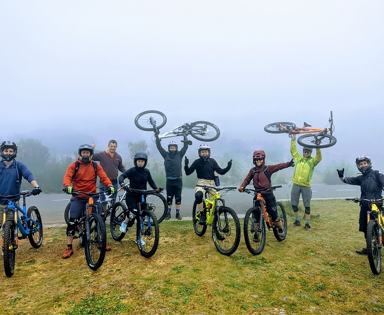 Mountain biking on an easy trail for beginners with some experience